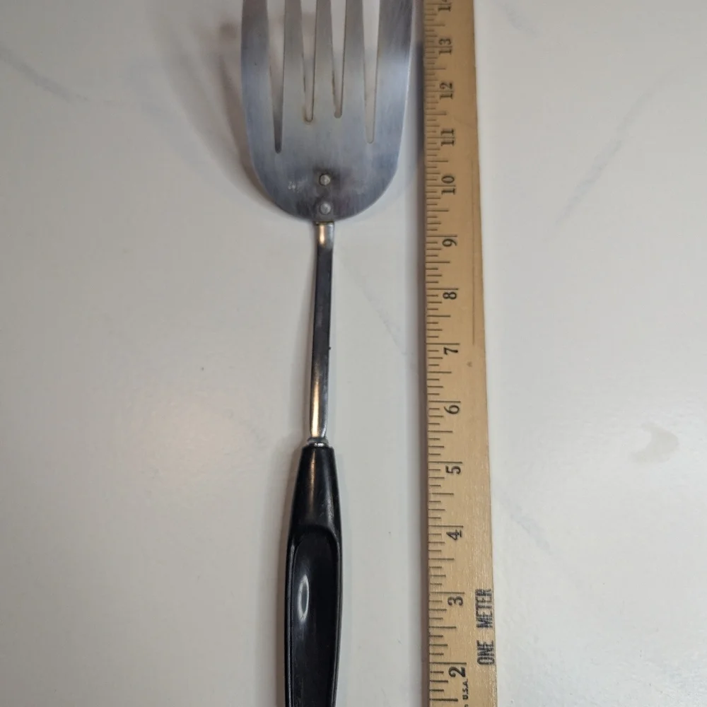 Foley Vintage Slotted Spatula Chrome Plated Angled Black Handle USA 13” Flipper